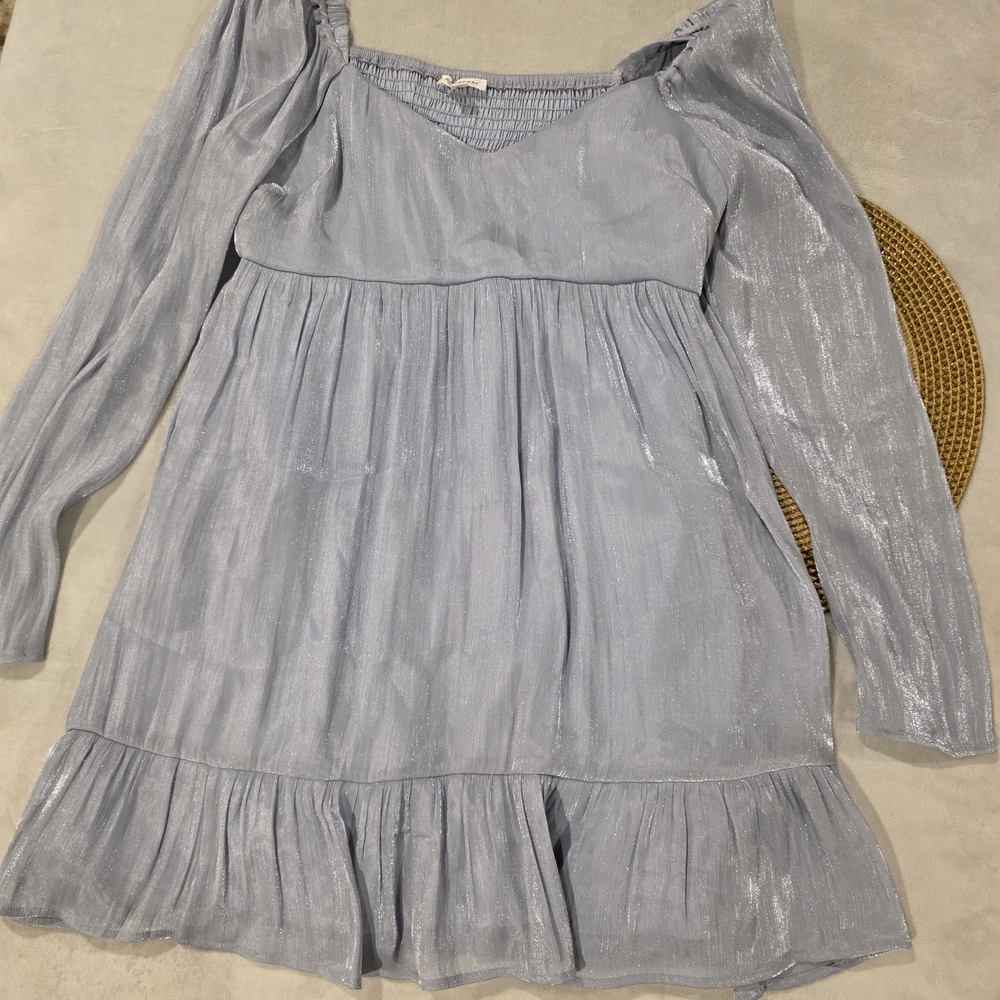 Blu Pepper Shimmering Light Blue Grey Baby Doll Dress